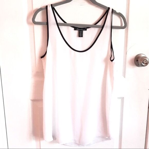 Kenneth Cole Layered Sheer White Black Trim Sleeveless Overlay Blouse Medium - Picture 2 of 6